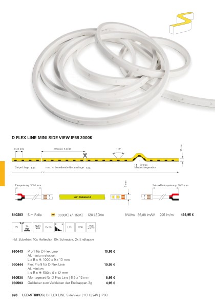Deko-Light Zubehör, Profil für D Flex Line SIDE, Aluminium, Silber-matt eloxiert, 1000mm