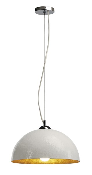FORCHINI PD-2, Pendelleuchte, A60, rund, weiß matt/gold, Ø 38 cm, max. 40W