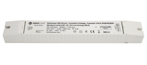 Deko-Light Netzgerät (CV, DC) dimmbar, Basic, Casambi 3/4 Kanal, 24V, 150W, IP20, Kunststoff, Weiß
