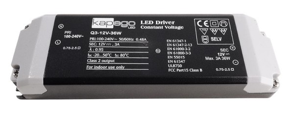 Deko-Light Netzgerät, BASIC, Q3-12V-36W, Kunststoff, Schwarz, 36W, 12V, 3000mA, 166x52mm