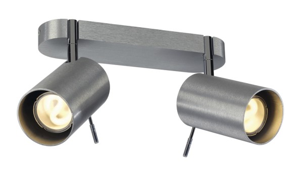 ASTO TUBE 2, Wand- und Deckenleuchte, zweiflammig, PAR 20, rund, aluminium gebürstet, max. 150 W