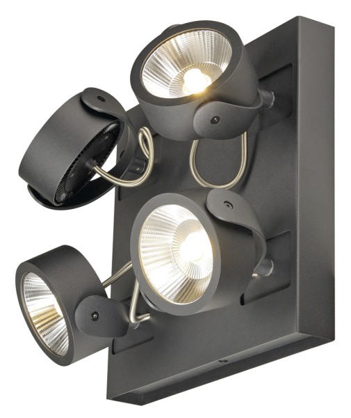 KALU, Wand- und Deckenleuchte, vierflammig, LED, 3000K, schwarz matt,  40W, Rosette quadratisch