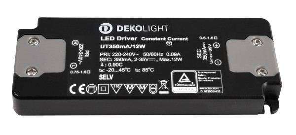 Deko-Light Netzgerät, FLAT, CC, UT350mA/12W, Kunststoff, Schwarz, 12W, 2-35V, 350mA, 128x50mm