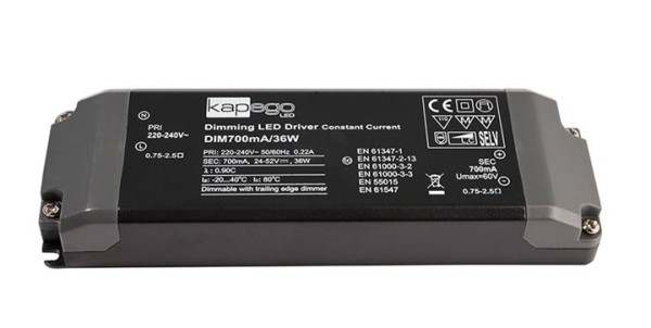 KapegoLED Netzgerät, Dim 700 mA 36 W, dimmbar: Phasenanschnitt, Ausgangsspannung: 24-52V DC, 36,00 W
