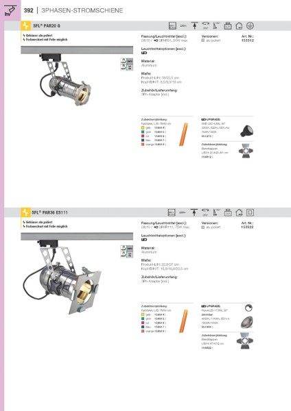 SFL PAR56 TS 150 LANG HV HIT-DE, Strahler, aluminium poliert, 150W, inkl. 3Phasen-Adapter