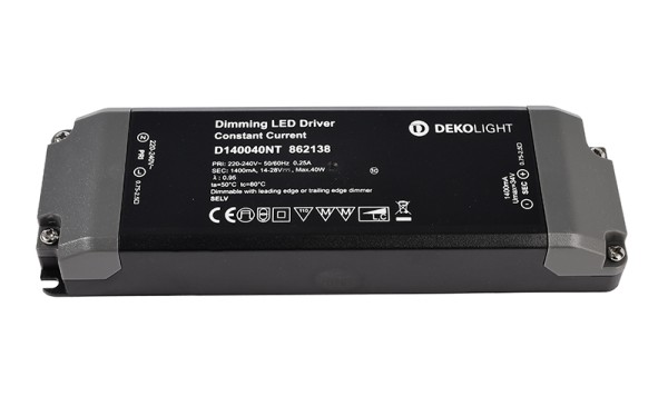 Deko-Light Netzgerät, BASIC, D140040NT, Kunststoff, Schwarz, 40W, 14-28V, 1400mA, 166x52mm