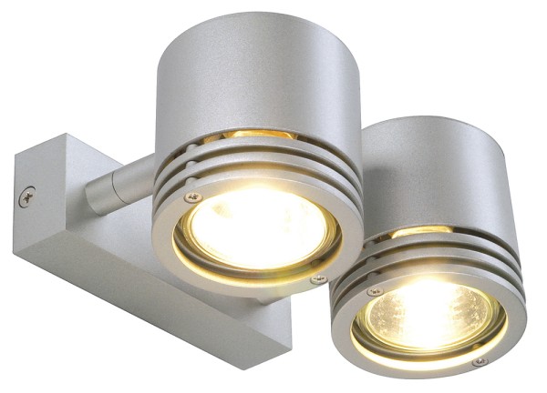 BARRO 2, Wand- und Deckenleuchte, zweiflammig, QPAR51, rund, silbergrau, max. 100W