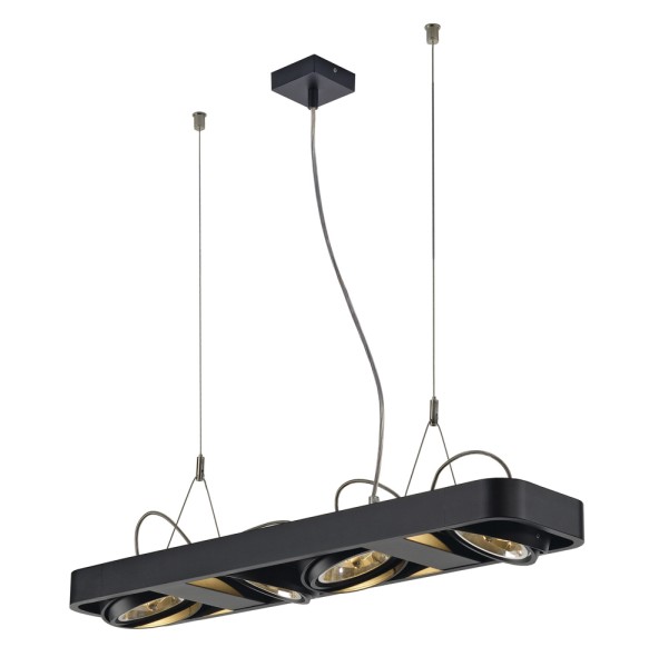 AIXLIGHT R2 LONG, Pendelleuchte, vierflammig, QR111, rechteckig, schwarz, max. 200W