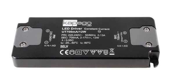 Deko-Light Netzgerät, FLAT, Power Supply 700mA 12W, Kunststoff, Schwarz, 12W, 2-19V, 700mA, 128x50mm