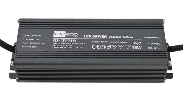 Deko-Light Netzgerät, Q2-12V-75W, Aluminium Druckguss, Anthrazit, 75W, 12V, 186x64mm