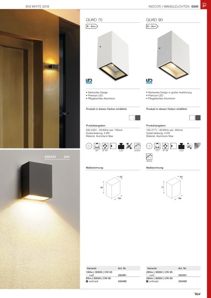 QUAD 1 XL, Wandleuchte, LED, 3000K, IP44, eckig, weiß, 3,2W