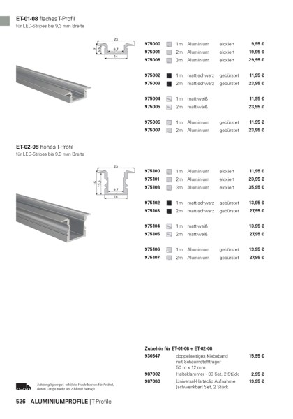 Reprofil Profil, T-Profil hoch ET-02-08, Aluminium, Silber-matt eloxiert, 1000mm