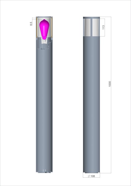 Deko-Light Pollerleuchte, Facado II rund getönt 1000mm, 1x max 20 W, E27, Grau, 20W, 230V