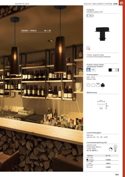 FENDA, Deckenleuchte, Deckenrosette, A60, schwarz, ohne Schirm, max. 60W