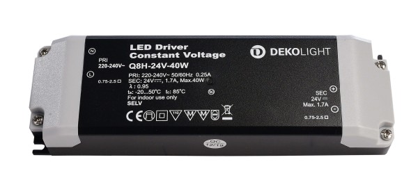 Deko-Light Netzgerät, BASIC, CV, Q8H-24-40W, Kunststoff, Schwarz, 40W, 24V, 166x52mm
