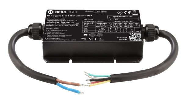 Deko-Light Steuerung RF, RF-smart, LED-Dimmer 5-in1, 5 Kanal, 12-48V, 20A, IP67, Kunststoff, Schwarz