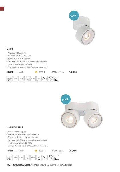 Deko-Light Deckenaufbauleuchte, Uni II Double, Aluminium Druckguss, weiß, Warmweiß, 35°, 18W, 230V