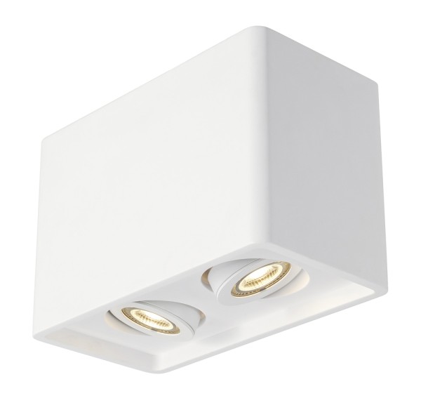 PLASTRA BOX, Deckenleuchte, zweiflammig, QPAR51, eckig, weißer Gips, max. 70 W