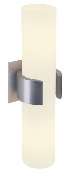 DENA 2, Wandleuchte, zweiflammig, A60, aluminium gebürstet, L/B/H 10/8/30, Glas teilsatiniert