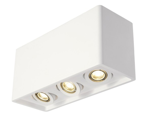 PLASTRA BOX, Deckenleuchte, dreiflammig, QPAR51, eckig, weißer Gips, max. 105 W
