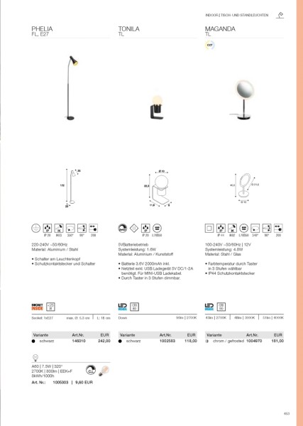 MAGANDA TL, Indoor LED Tischleuchte chrom CCT switch 2700/3000/4000K