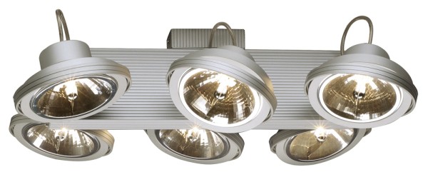 TEC KARDA, Wand- und Deckenleuchte, sechsflammig, QR-LP111, silbergrau, max. 300 W