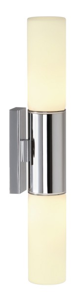 DEVIN, Wandleuchte, zweiflammig, TC-(D,H,T,Q)SE, IP44, rund, chrom, Glas satiniert, max. 48 W