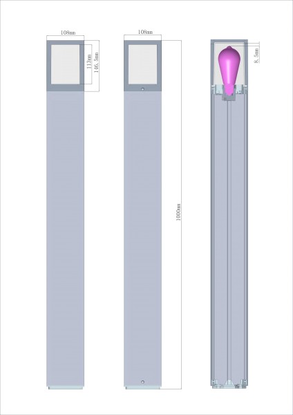 Deko-Light Pollerleuchte, Facado II eckig opal 1000mm, 1x max 20 W, E27, Grau, 20W, 230V, 108x108mm