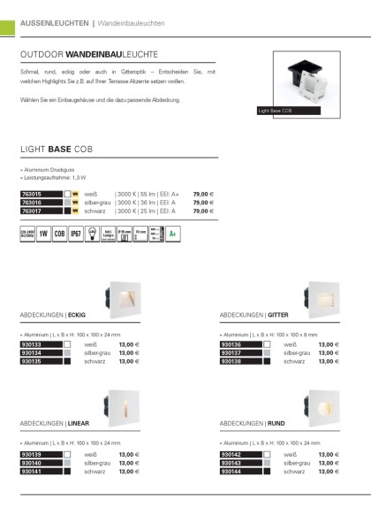 KapegoLED Wandeinbauleuchte, Light Base COB Outdoor, inklusive Leuchtmittel, Warmweiß, 1,00 W, IP 67