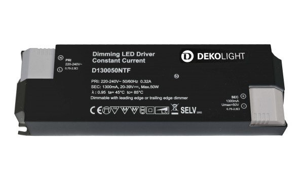 Deko-Light Netzgerät, BASIC, DIM, CC, D130050NTF/50W, Kunststoff, Weiß, 50W, 20-39V, 1300mA