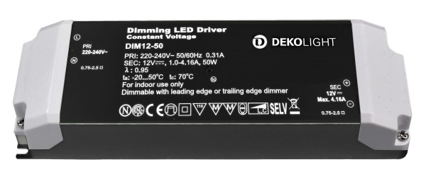 Deko-Light Netzgerät, BASIC, DIM, CV 12V 12-50W, Kunststoff, Schwarz, 50W, 12V, 1000mA, 184x61mm