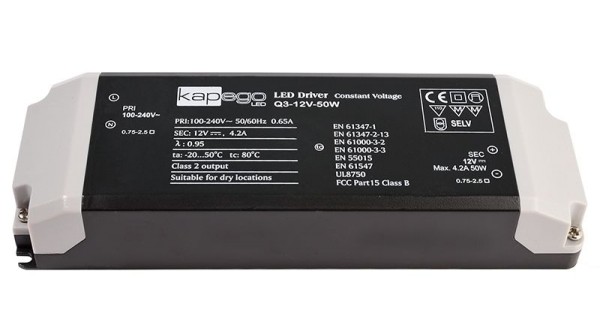 Deko-Light Netzgerät, BASIC, Q3-12V-50W, Kunststoff, Schwarz, 50W, 12V, 4200mA, 184x61mm