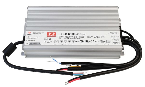 Meanwell Netzgerät, DIM, CV, HLG-600H-48B, Aluminium, Silber, 600W, 48V, 280x144mm