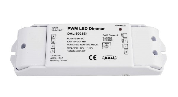 Deko-Light Controller, DALI PWM Dimmer CV 3CH, 12/24V, 6A/Kanal, DT6, Kunststoff, Weiß, 432W, 6A