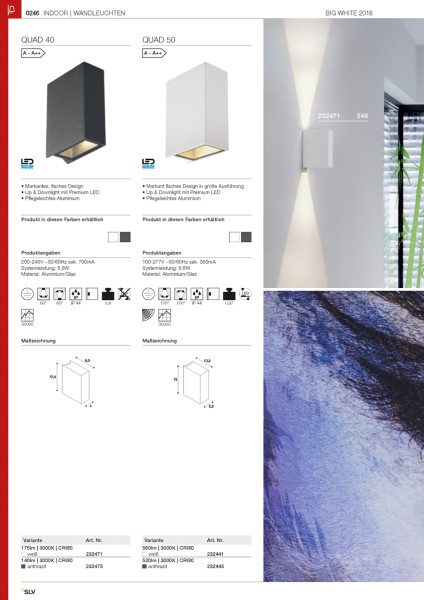 QUAD 2 XL, Wandleuchte, LED, 3000K, IP44, eckig,  up/down, anthrazit, 3,2W