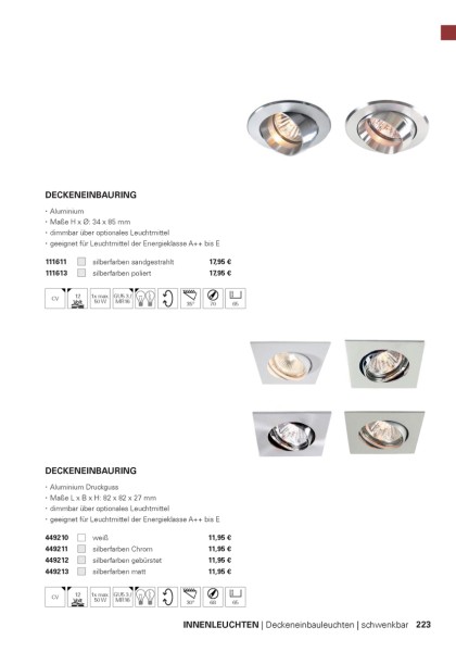 Deko-Light Deckeneinbauring, Aluminium Druckguss, silberfarben Chrom, 50W, 12V, 82x82mm