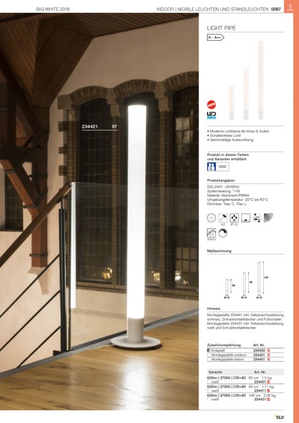 I-RING FLOOR, Standleuchte, LED, 3000K, rund, weiß, Textilkabel rot, 14W