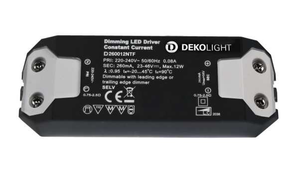 Deko-Light Netzgerät (CC, DC) dimmbar, BASIC, DIM, CC, D26012UF/12W, Kunststoff, Schwarz, 12W