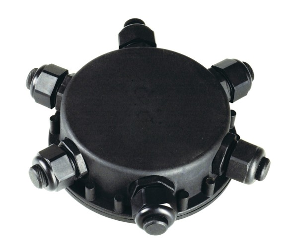 ANSCHLUSSBOX, rund, 6-fach, IP55, 14 mm Kabeldurchmesser, 2 Eingänge mit 6-11 mm Leitungen