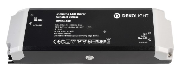 Deko-Light Netzgerät, BASIC, DIM, CV, 24V 34-100W, Kunststoff, Schwarz, 100W, 24V, 1420mA, 210x67mm