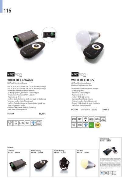 KapegoLED Controller, RF White Remote, spannungskonstant, dimmbar: Funk Fernbedienung, 12-24V DC, 36