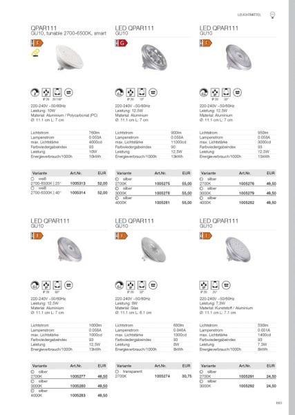 QPAR111 GU10, LED Leuchtmittel silber 12, 5W 2700K CRI90 10°