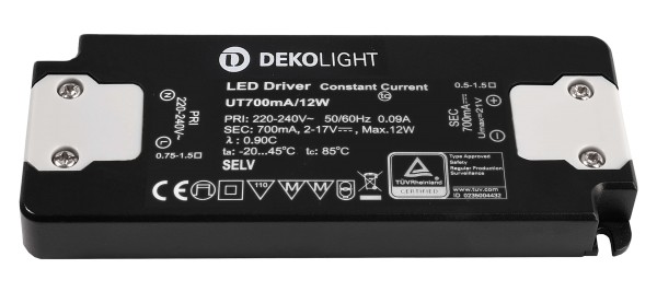 Deko-Light Netzgerät, FLAT, CC, UT700mA/12W, Kunststoff, Schwarz, 12W, 2-19V, 700mA, 128x50mm