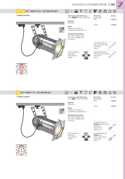 SFL PAR56 TS 150 LANG HV HIT-DE, Strahler, aluminium poliert, 150W, inkl. 3Phasen-Adapter