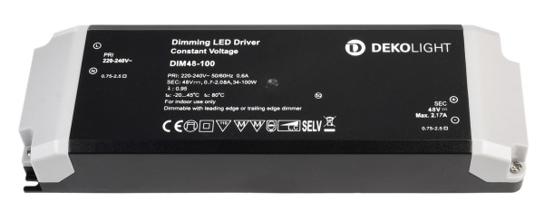 Deko-Light Netzgerät (CV, DC) dimmbar, BASIC, DIM, CV, 48 V 34-100 W, Kunststoff, Schwarz, 100W