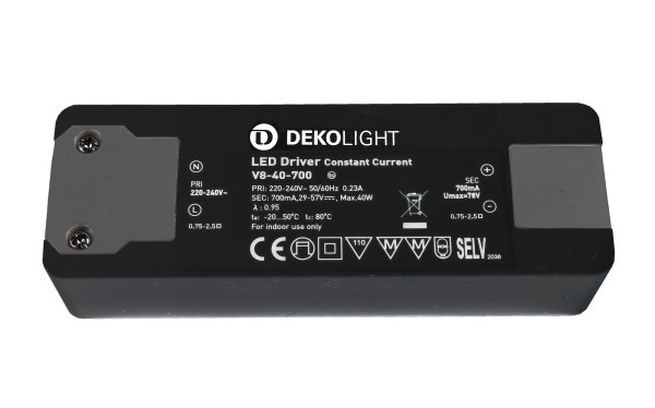 Deko-Light Netzgerät, BASIC, CC, V8-40-700mA/40W, Kunststoff, Schwarz, 40W, 29-57V, 700mA, 127x43mm
