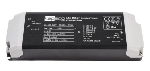 Deko-Light Netzgerät, BASIC, Q3-24V-75W, Kunststoff, Schwarz, 75W, 24V, 3000mA, 184x61mm