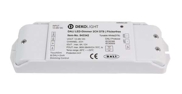 Deko-Light Niedervolt DALI Dimmer (CV, DC), DALI 2 PWM Dimmer CV 2CH, 12-48V, 8A/CH, DT8, Kunststoff