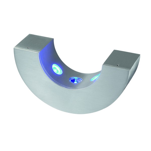 HALF PIPE Wandleuchte, halbrund, alu brushed, 3x1W blaue LED