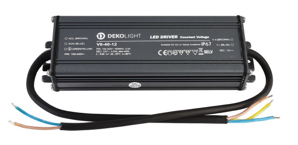 Deko-Light Netzgerät, IP, CV, V6-40-12, Aluminium, Grau, 40W, 12V, 176x58mm